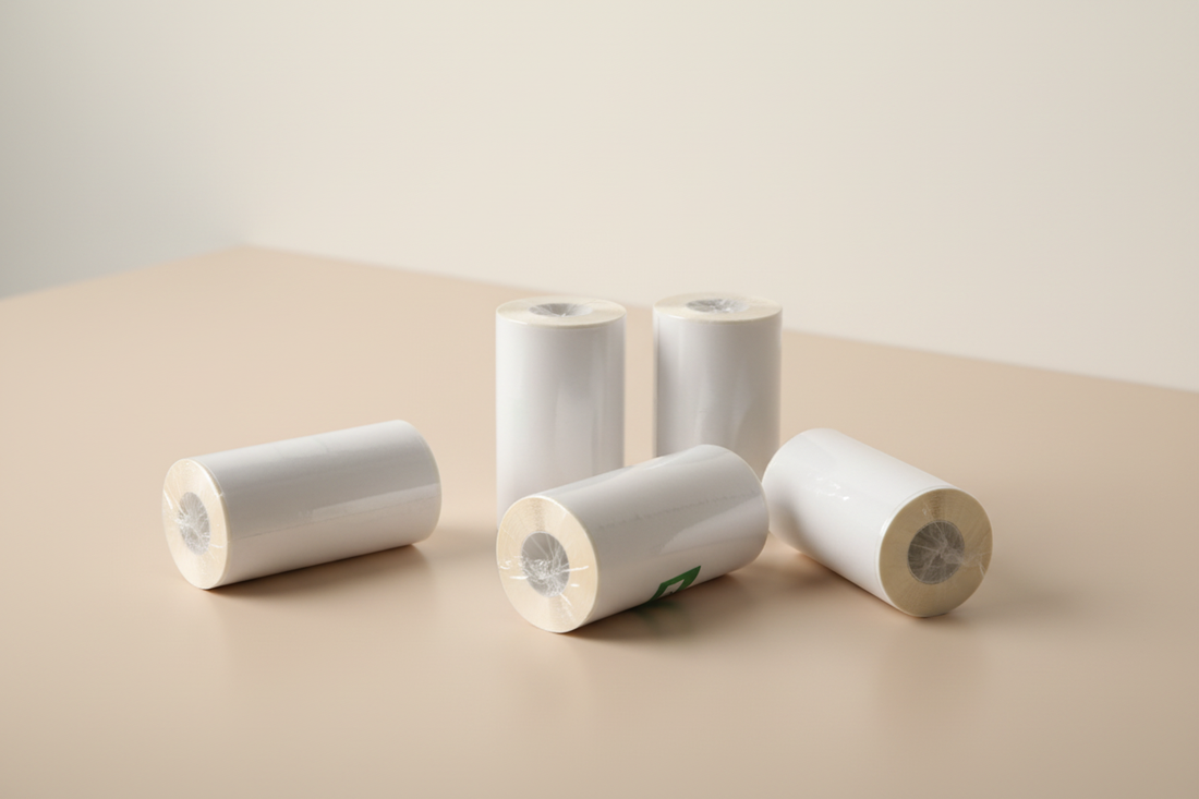 5 thermal sticker paper rolls 57mm x 25mm