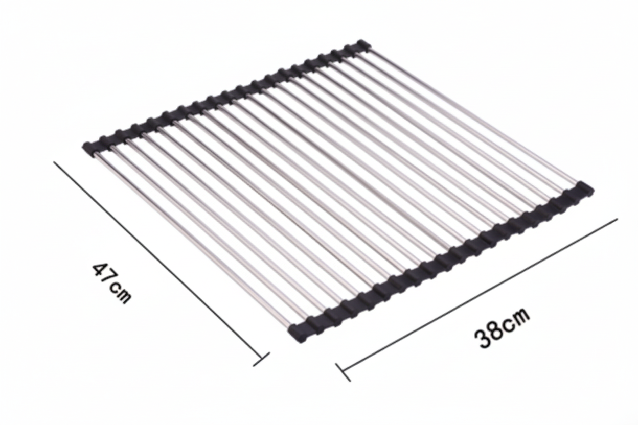 High-Resolution Roll-Up Dish Rack with Dimensions