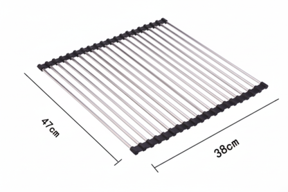 High-Resolution Roll-Up Dish Rack with Dimensions
