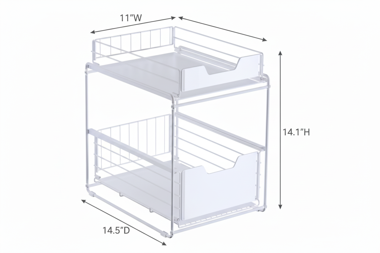 Under sink organizer dimensions - 14.5 inches depth x 11 inches width x 14.1 inches height