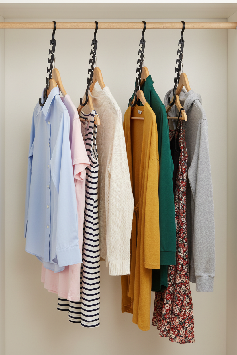 Space-Saving Hangers with Clothes
